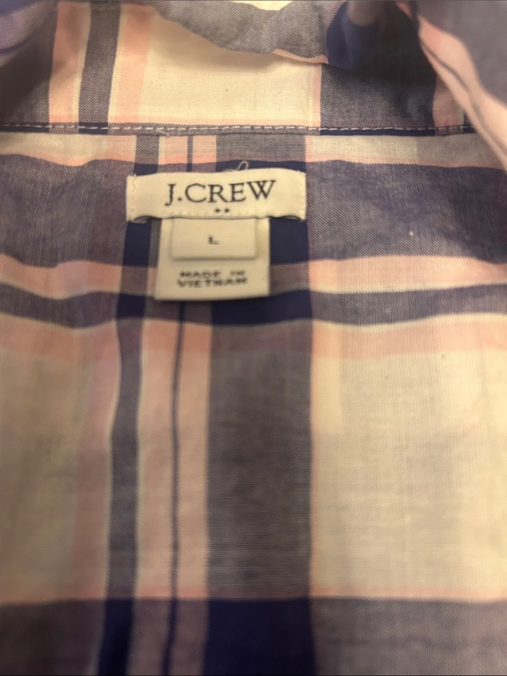 J. Crew Navy and Pink Plaid Button-Down Shirt